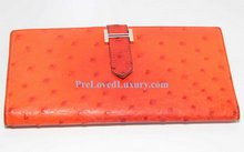 Hermes Bearn Ostrich Orange Clutch Wallet