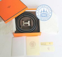 Hermes Black Boxcalf/Blue Jean Togo, Belt