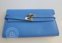 Hermes  Epsom Leather Kelly Wallet Long Wallet Blue Izmir Wallet