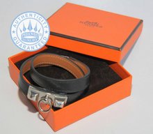 Hermes RIVALE DOUBLE BRACELET,  VEAU TADELAKT LEATHER BLACK SILVER