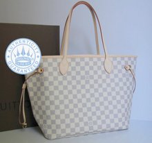 Louis Vuitton Brand New Neverfull MM Hand Bag, Azur Damier Canvas
