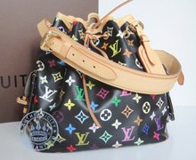 Louis Vuitton Petit Noe Handbag, Black Monogram Multicolore 