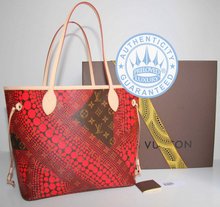  Louis Vuitton Yayoi Kusama Handbag, Neverfull MM  Red Monogram