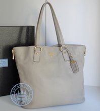Prada  BR4372 Handbag, Pebbled Grey Leather Large Shopping 