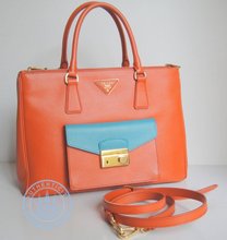 Prada Saffiano Handbag, Lux Tote with Cargo Pocket Bag 