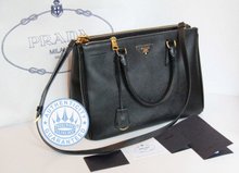 Prara  Safffiano Handbag, Black leather