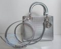 Dior Lady  in Silver  Handbag, -tone metallic calfskin with micro-cannage