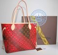  Louis Vuitton Yayoi Kusama Handbag, Neverfull MM  Red Monogram