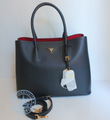 Prada Saffiano Noir 1BG756 Handbag, Double Bag
