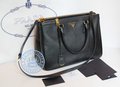 Prara  Safffiano Handbag, Black leather